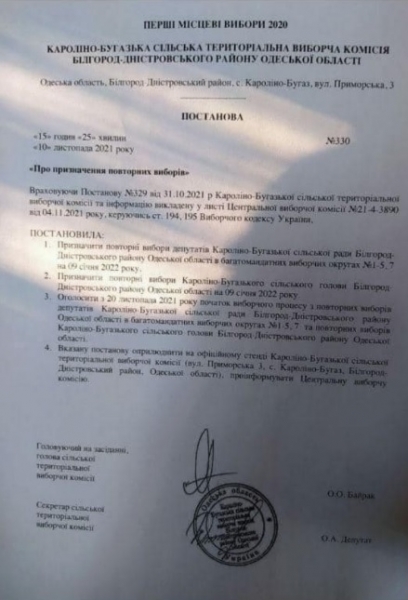 В Затоке и Каролино-Бугазе назначили новую дату перевыборов