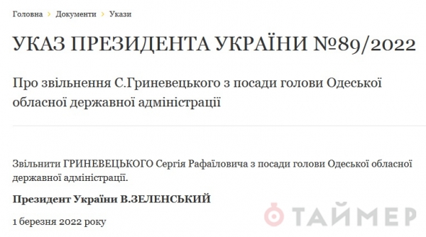 Зеленский поменял Гриневецкого на экс-командира «Айдара»