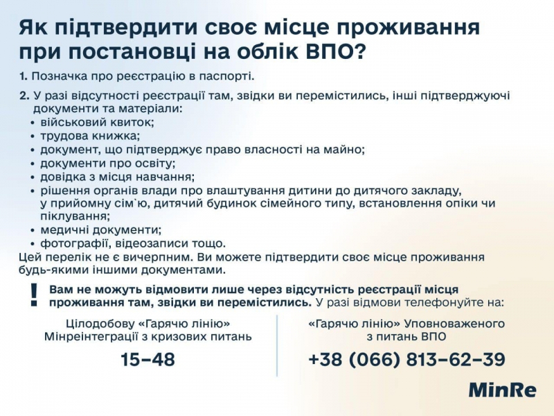 Довідку про статус ВПО зобов'язані видати, навіть якщо немає реєстрації в зоні бойових дій або на окупованій території, — Мінреінтеграції