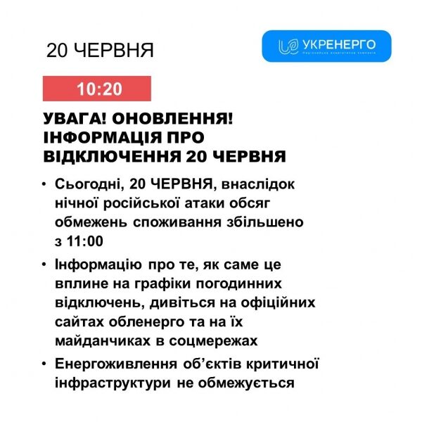 &laquo;Укренерго&raquo; змінило ліміти споживання електрики через нічну атаку дронів на&nbsp;енергооб'єкти