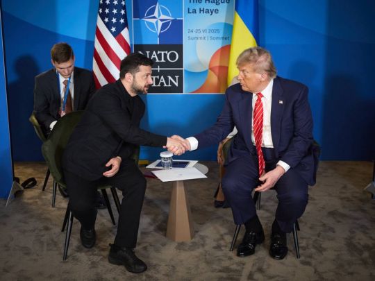«Подивимося»: про що Зеленський і Трамп говорили на зустрічі на саміті НАТО (фото)